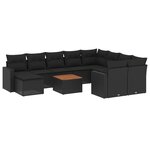 vidaXL Salon de jardin 11 Pièces avec coussins noir résine tressée