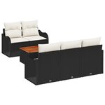 vidaXL Ensemble Canapé Jardin 6 Pièces avec Coussins Noir Poly Rattan Acacia
