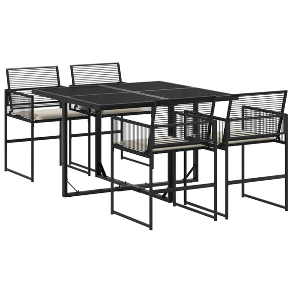 vidaXL Ensemble à manger de jardin coussins 5Pièces noir résine tressée