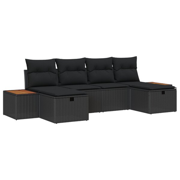 vidaXL Ensemble de canapé de jardin 6 pièces avec coussins noir poly rotin