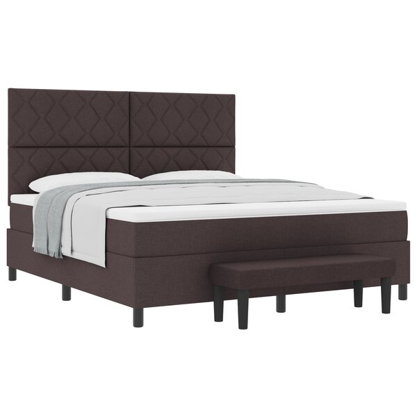 vidaXL Lit à ressorts avec matelas et banc marron foncé 180x200 cm en tissu