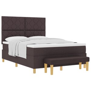 vidaXL Lit Box Spring avec Matelas & Banc Marron Foncé 140x200 cm Tissu