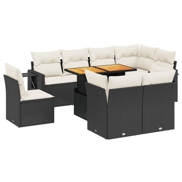 vidaXL Salon de jardin 9 Pièces avec coussins noir résine tressée