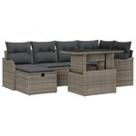 Ensemble de Canapé de Jardin de 7 Pièces avec Coussins Gris en Rattan Poly