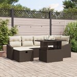 vidaXL Ensemble de Canapés de Jardin 7 pièces avec Coussins Marron en Poly Rattan