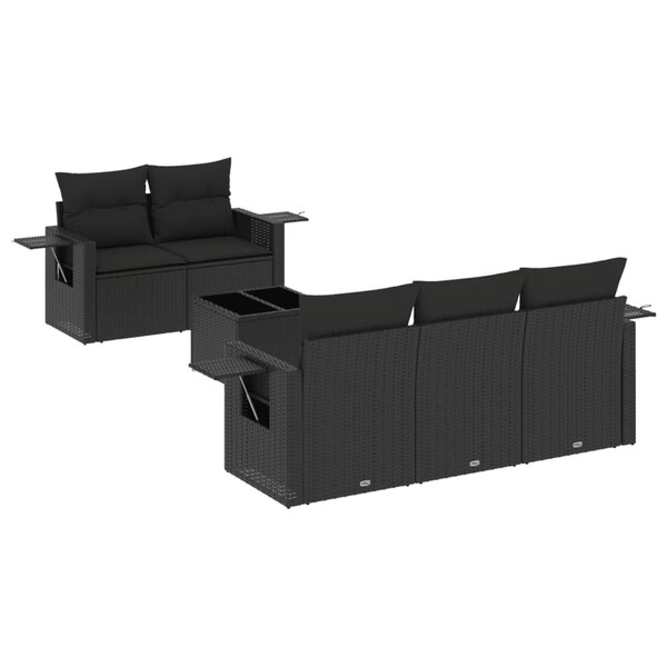 vidaXL Salon de jardin 6 Pièces avec coussins noir résine tressée