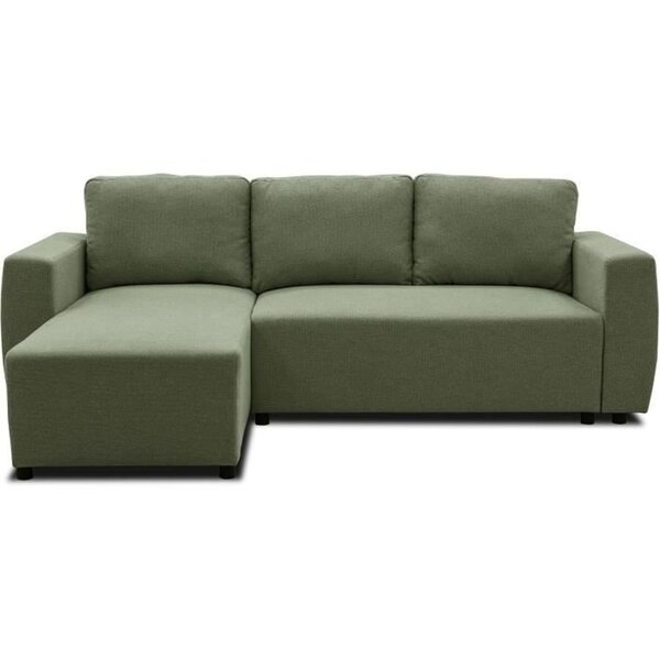 Canapé d'angle convertible réversible 3-4 places - PHARELL - Tissu olive - Coffre de rangement - 224 x 155 x 85 cm