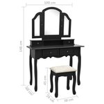 vidaXL Ensemble de coiffeuse et tabouret Noir 100x40x146 cm Paulownia