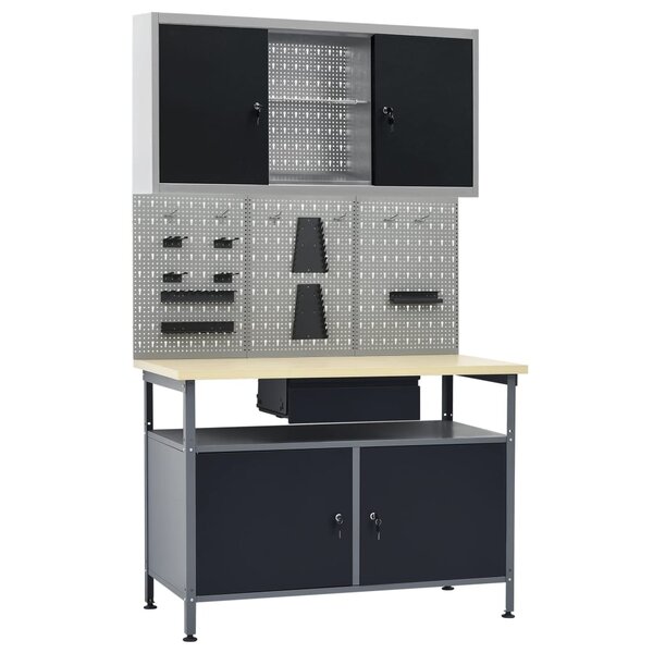 vidaXL Établi avec 3 panneaux muraux et 1 armoire
