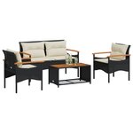 vidaXL Salon de jardin 4 Pièces avec coussins noir résine tressée