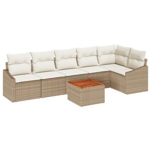vidaXL Ensemble de canapé de jardin 7 pièces avec coussins Beige Poly Rattan Acacia