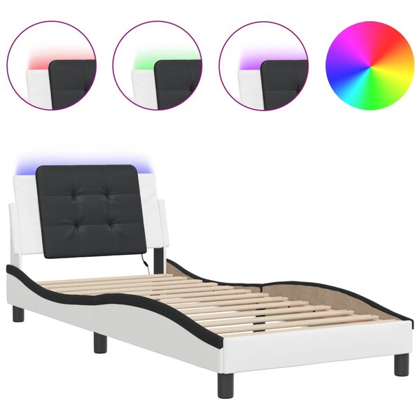 vidaXL Cadre de lit avec LED sans matelas blanc et noir 90x190 cm