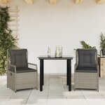 vidaXL Ensemble à manger de jardin 3Pièces coussins gris clair poly rotin