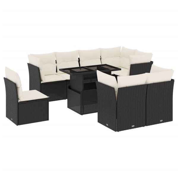 vidaXL Salon de jardin 9 Pièces avec coussins noir résine tressée