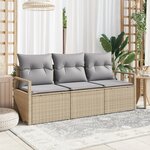 Set de canapé de jardin vidaXL 3 pièces avec coussins Beige Poly Rattan