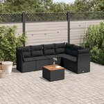 vidaXL Salon de jardin 7 Pièces avec coussins noir résine tressée