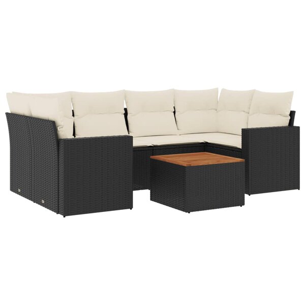 vidaXL Salon de jardin 7 Pièces avec coussins noir résine tressée