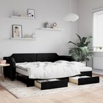vidaXL Lit de jour avec gigogne et tiroirs noir 90x200 cm tissu