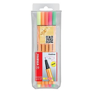 Pochette de 5 Stylo-Feutre POINT 88 Pointe Fine 0,4 mm FLUO STABILO