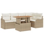 Ensemble de canapé de jardin 6 pièces avec coussins beige en poly rotin