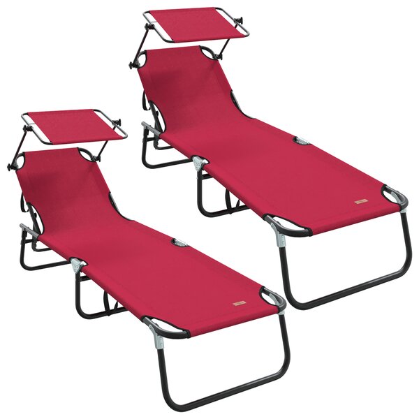vidaXL Chaises longues pliantes 2 Pièces avec auvent rouge en tissu Oxford 600D