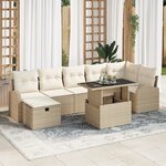 Ensemble de Canapé de Jardin 8 pièces vidaXL avec Coussins Beige Poly Rattan