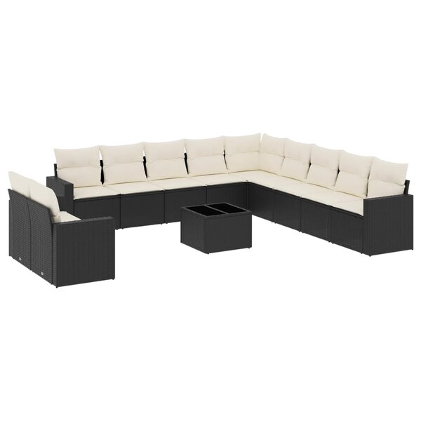 vidaXL Salon de jardin 12 Pièces avec coussins noir résine tressée