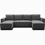 Canapé d'angle convertible panoramique PHAREL5/6 places - Tissu anthracite - Coffre de rangement - 297 x 155 x 85 cm