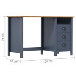 Bureau table poste de travail meuble d'ordinateur informatique étude Hill avec 3 tiroirs 120 x 50 x 74 cm Pin solide gris 02_0023860