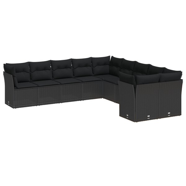 Ensemble de sofas de jardin de 13 pièces avec coussins en rattan poly noir acacia