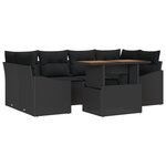 vidaXL Ensemble de salle à manger de jardin de 7 pièces avec coussins en poly rattan noir et acacia