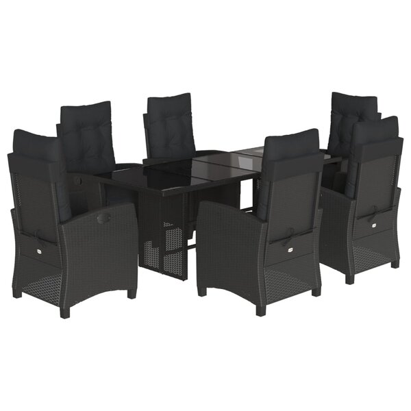 vidaXL Ensemble à manger de jardin coussins 7Pièces Noir Résine tressée