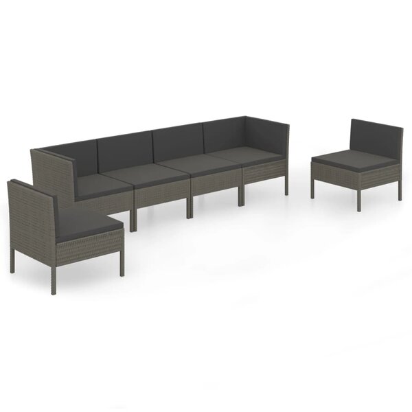 vidaXL Salon de jardin 6 Pièces avec coussins résine tressée gris