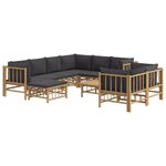 Salon de jardin meuble d'extérieur ensemble de mobilier 10 pièces avec coussins gris foncé bambou 02_0015043