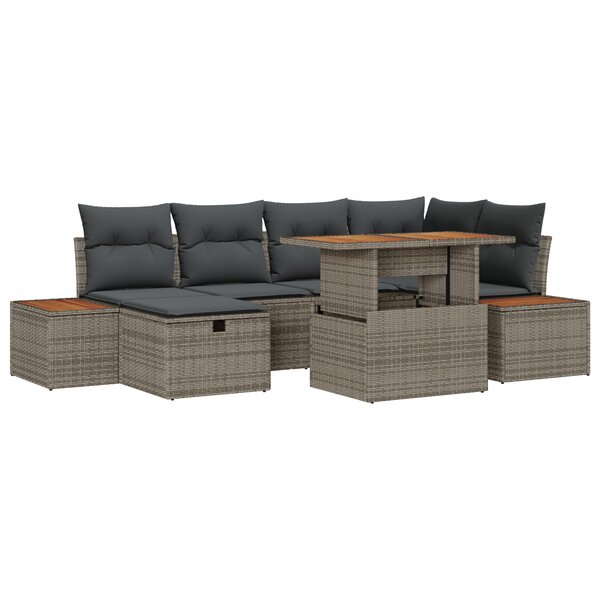 vidaXL Ensemble de canapé de jardin de 7 pièces avec coussins gris en poly rattan
