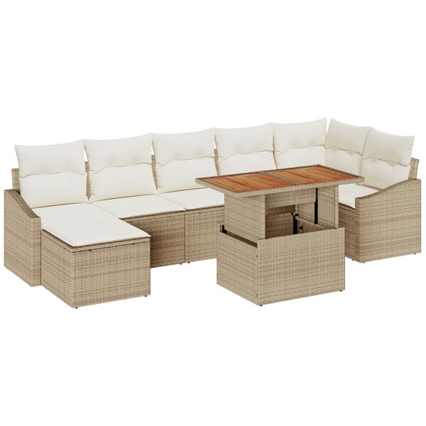 vidaXL Ensemble de canapé de jardin 8 pièces avec coussins Beige Rattan Poly
