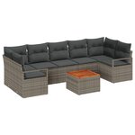 vidaXL Canapé Jardin 8 Pièces avec Oreillers Grey Poly Rattan Acacia