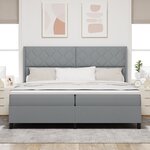 lit box spring vidaXL avec matelas et lumière LED gris clair 200x200 cm en tissu