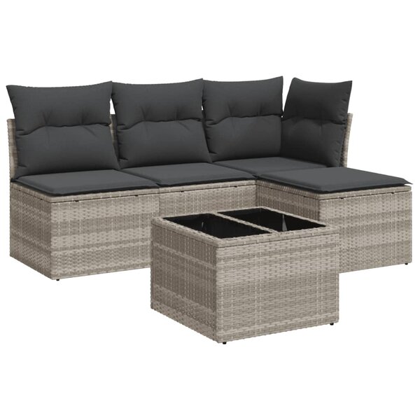 vidaXL Salon de jardin 5 Pièces avec coussins gris clair résine tressée