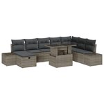 vidaXL Ensemble de canapé de jardin de 9 pièces avec coussins gris en polyrotin