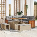 Ensemble de canapé de jardin 8 pièces avec coussins beige poly rotin acacia