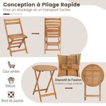 3Pièces salon de jardin pliable en bois d'acacia ensemble de table et 2 chaises conception à lattes salon terrasse bistrot 20_0007593