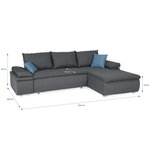 Canapé d'angle réversible convertible 3 places + Coffre de rangement - Tissu gris - 274 x 184 cm