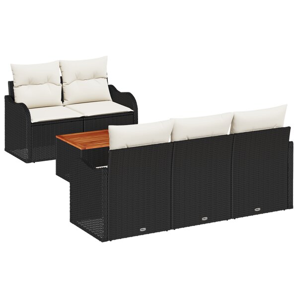 vidaXL Ensemble Canapé Jardin 6 Pièces avec Coussins Noir Poly Rattan Acacia