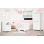 Armoire bébé Joy Naturel - Blanche - Sur pieds en bois naturel - 2 portes - Babyprice