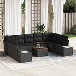 vidaXL Ensemble de canapé de jardin 10 pièces avec coussins noir poly rotin acacia