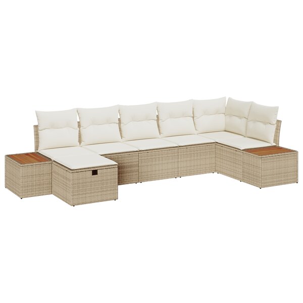 Ensemble canapés jardin vidaXL 7 pièces avec coussins Beige Poly Rattan