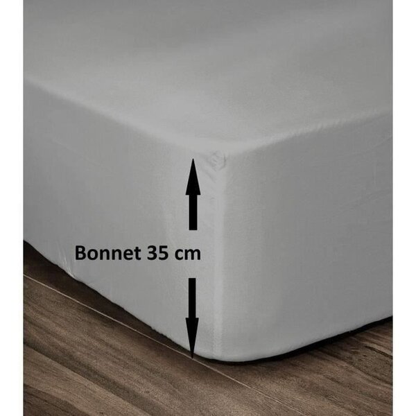 Drap Housse 100  Coton 160 x 200 cm - Bonnet 35 cm - Gris clair