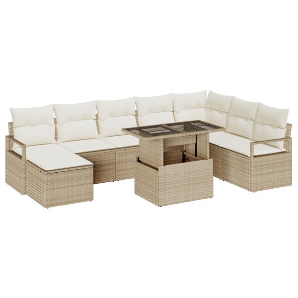 Ensemble de Canapés de Jardin 9 pièces avec Coussins Beige Poly Rotin