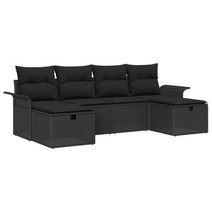 vidaXL Ensemble de canapé de jardin 6 pièces avec coussins noir poly rotin
